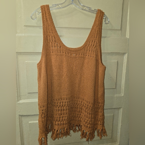 A.N.A Scoop Neck Burnt Orange/Rust Fringe Knit Tank Top Size: 0X - Picture 1 of 8